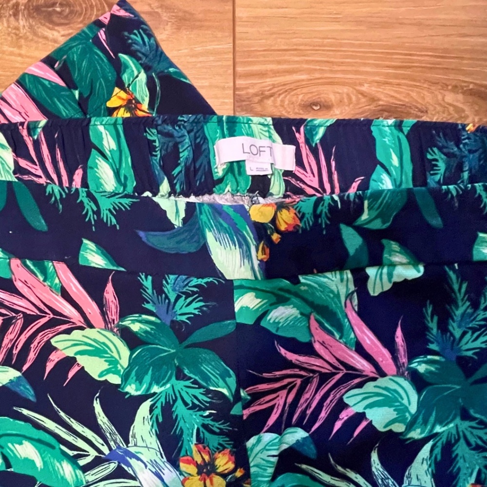 LOFT Pants Women's Size14 Blue Green Botanical Wide Leg Flat Front Pull-On - Picture 5 of 6